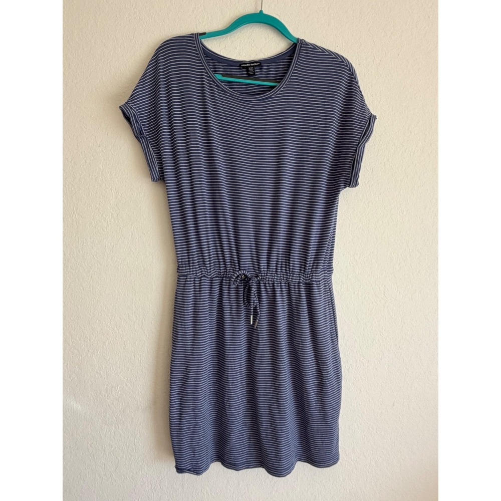 Hilary Radley Blue White Striped Drawstring Waist Pocket T-Shirt Dress Small